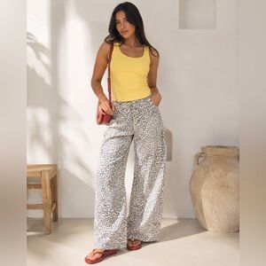 White House Black Market Gray and White Leopard Print Wide Leg Jeans